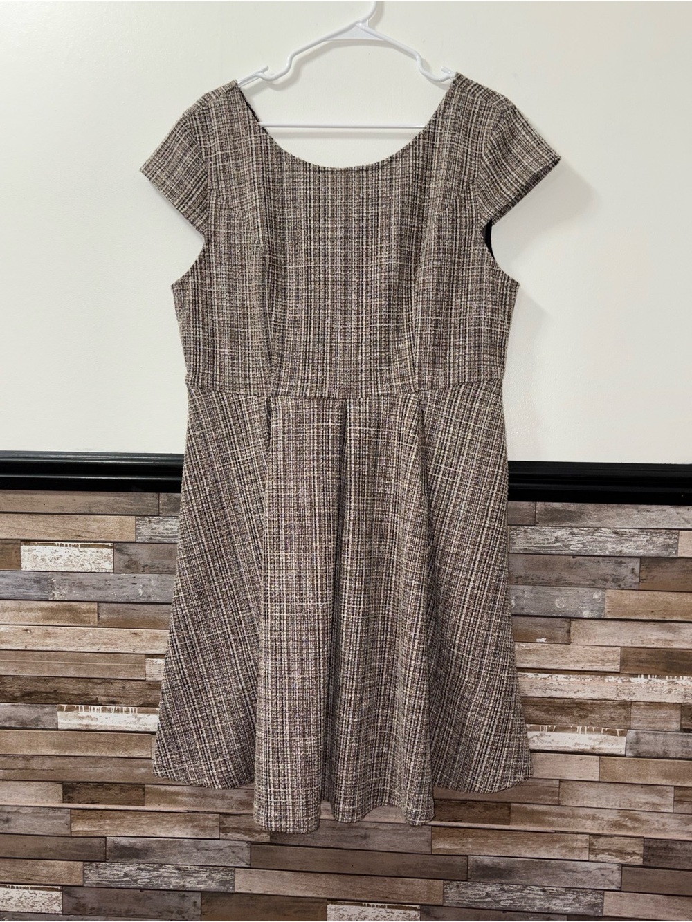 Allegra K Neutral Plaid Cap-Sleeve Midi Dress XL NWT